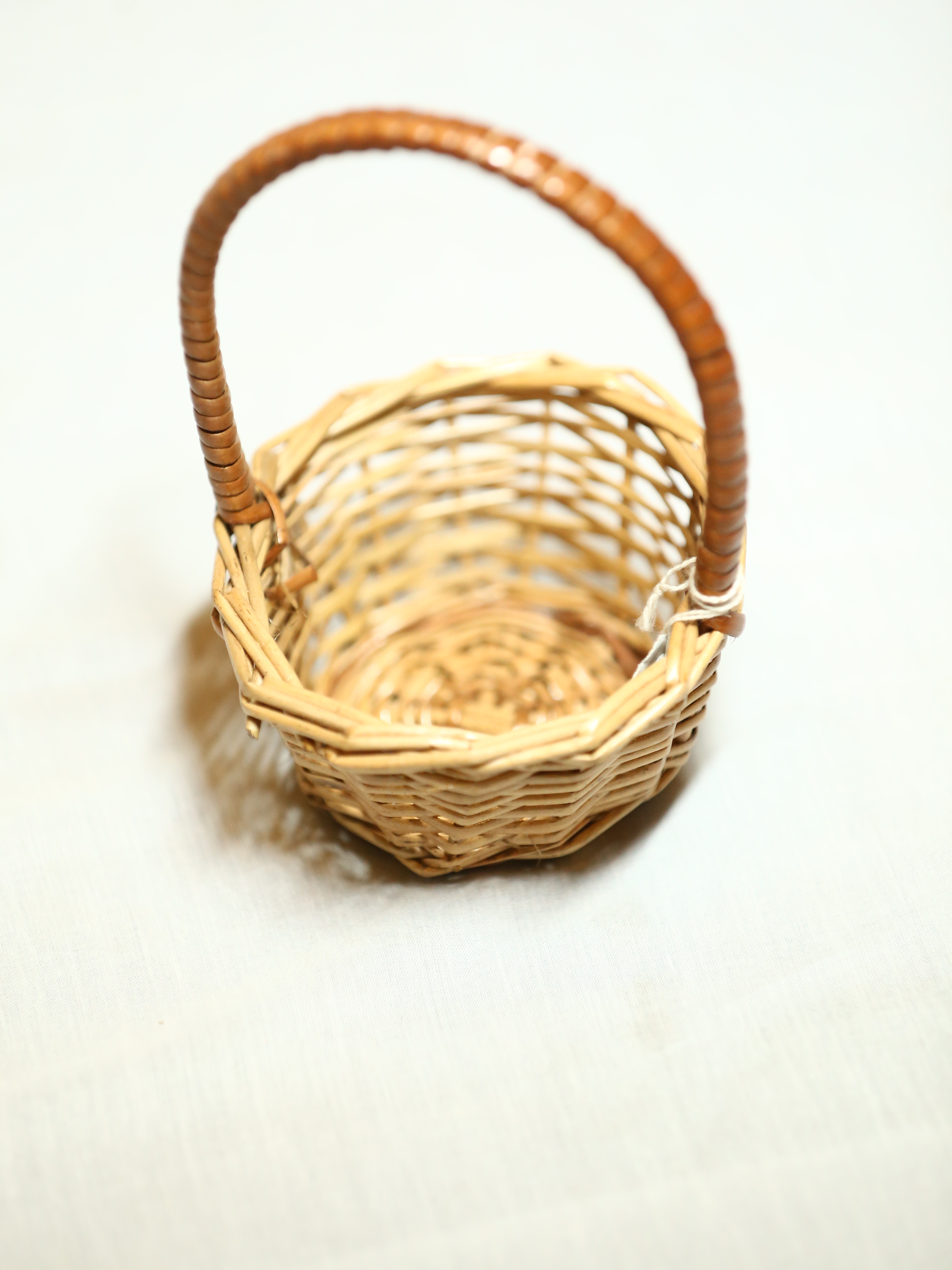 Cane And Bamboo Mini Basket - Natural Material, 3x2 Inch With Medium Handle, Handcrafted Elegance