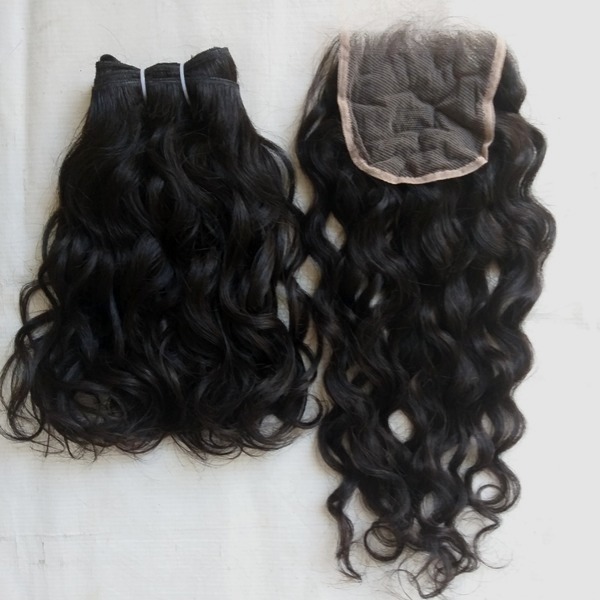 100 % Human Hair Closure Curly 4x4 - Color: Natural Black