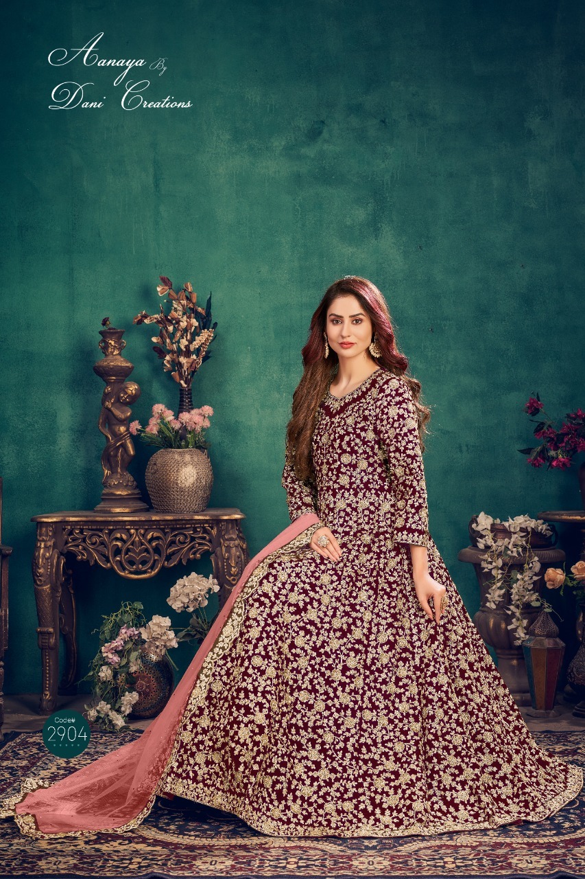 Anarkali Salwar Kameez - Velvet Plus Size With Heavy Embroidery , Cool Dry And Anti Wrinkle Features For All Season Traditional Wear