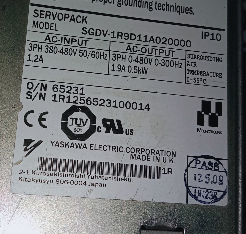 Yaskawa Servo Drive Sgdv-1r9d11a020000
