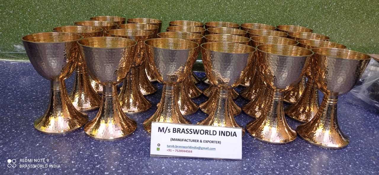 Brass Gold Chalice With Authentic Hammered Work