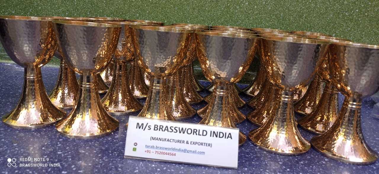 Brass Gold Chalice With Authentic Hammered Work