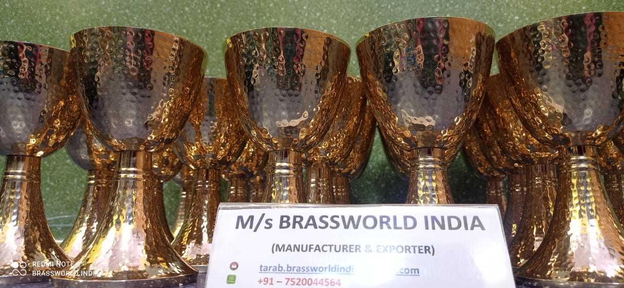 Brass Gold Chalice With Authentic Hammered Work