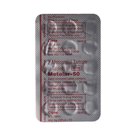 Metoprolol Tartrate Tablets IP 50 mg - 1000 Boxes | Adult Use, Blood Pressure Regulation, Heart Attack Prevention, Angina Treatment