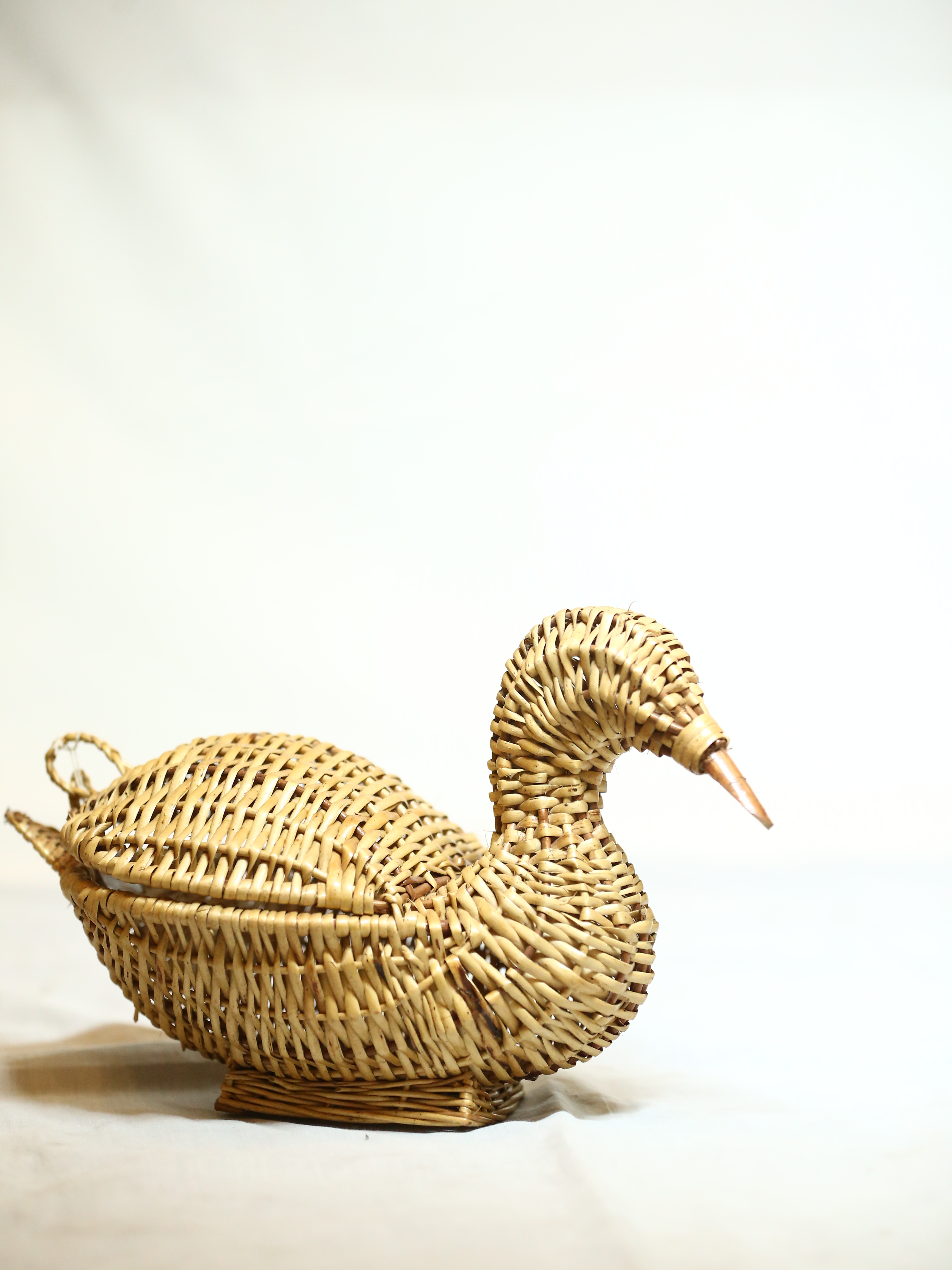Duck With Cap - Natural Cane And Bamboo Material, Polished Artisan Craftsmanship