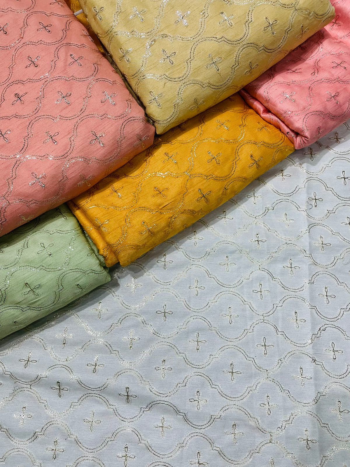 Embroidery Chinon Fabric - Soft Dyed Chinon, Custom Lengths Available In Diverse Colors | Washable, Luxurious Thread And Foil Work Texture