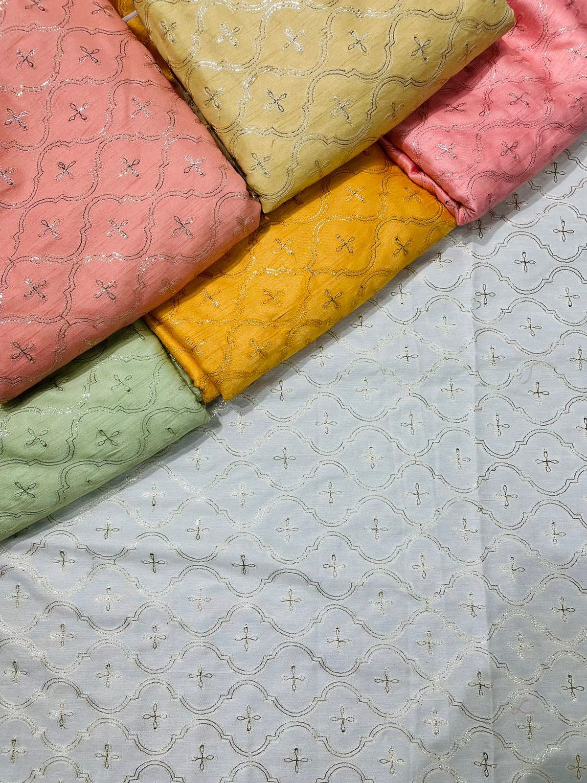 Embroidery Chinon Fabric - Soft Dyed Chinon, Custom Lengths Available In Diverse Colors | Washable, Luxurious Thread And Foil Work Texture