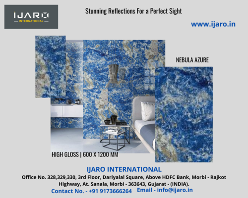 Glazed Porcelain Tiles - 600 x 1200 mm | High Gloss Blue Finish, Low Water Absorption for Walls & Floors