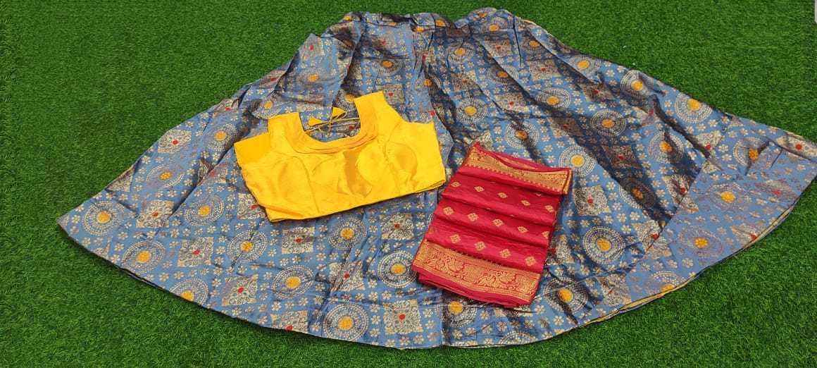 Ladies Lehenga - Heavy Jacquard Silk Fabric, Free Size | 3-piece Set With Stylish Dupatta, Embroidered Blouse, All Season Wear