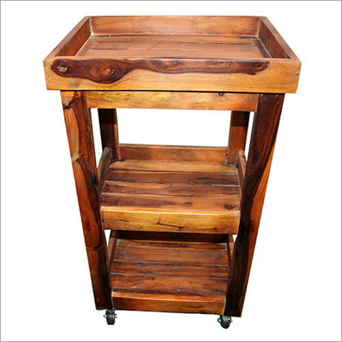 ब्राउन पोर्टेबल लकड़ी की ट्रॉली