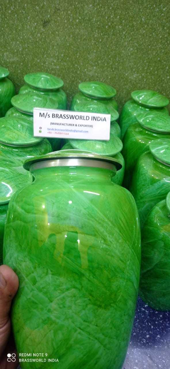 Aluminium Light Green Colour Cremation Urn