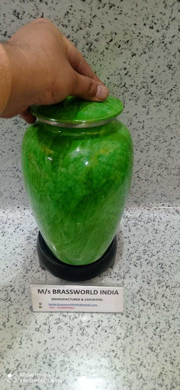 Aluminium Light Green Colour Cremation Urn