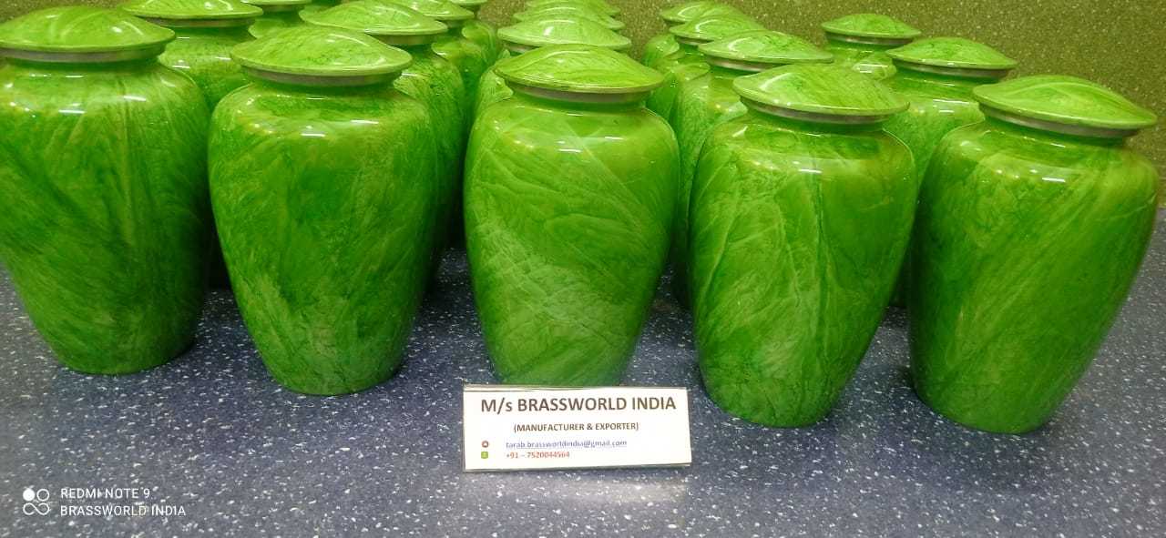 Aluminium Light Green Colour Cremation Urn