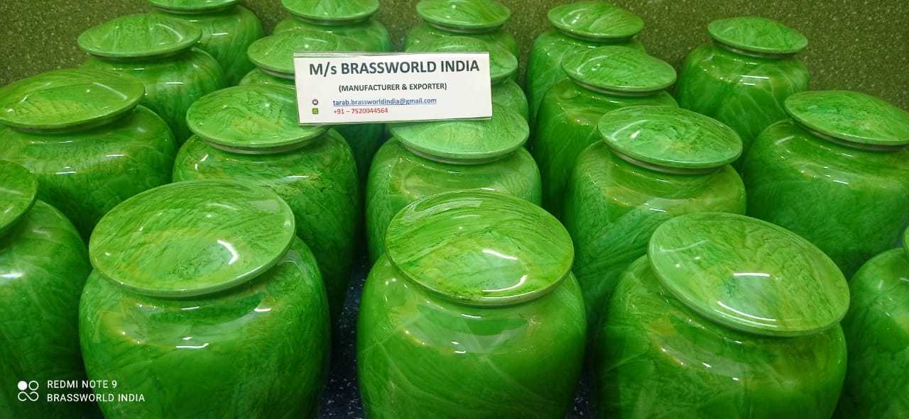 Aluminium Light Green Colour Cremation Urn
