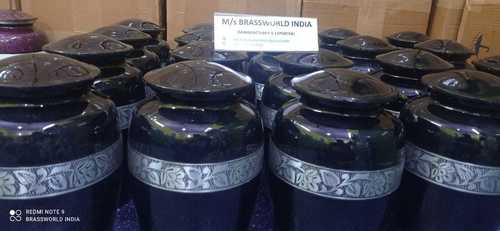 ALUMINIUM BLACK CREMATION URN WITH WHITE BAND
