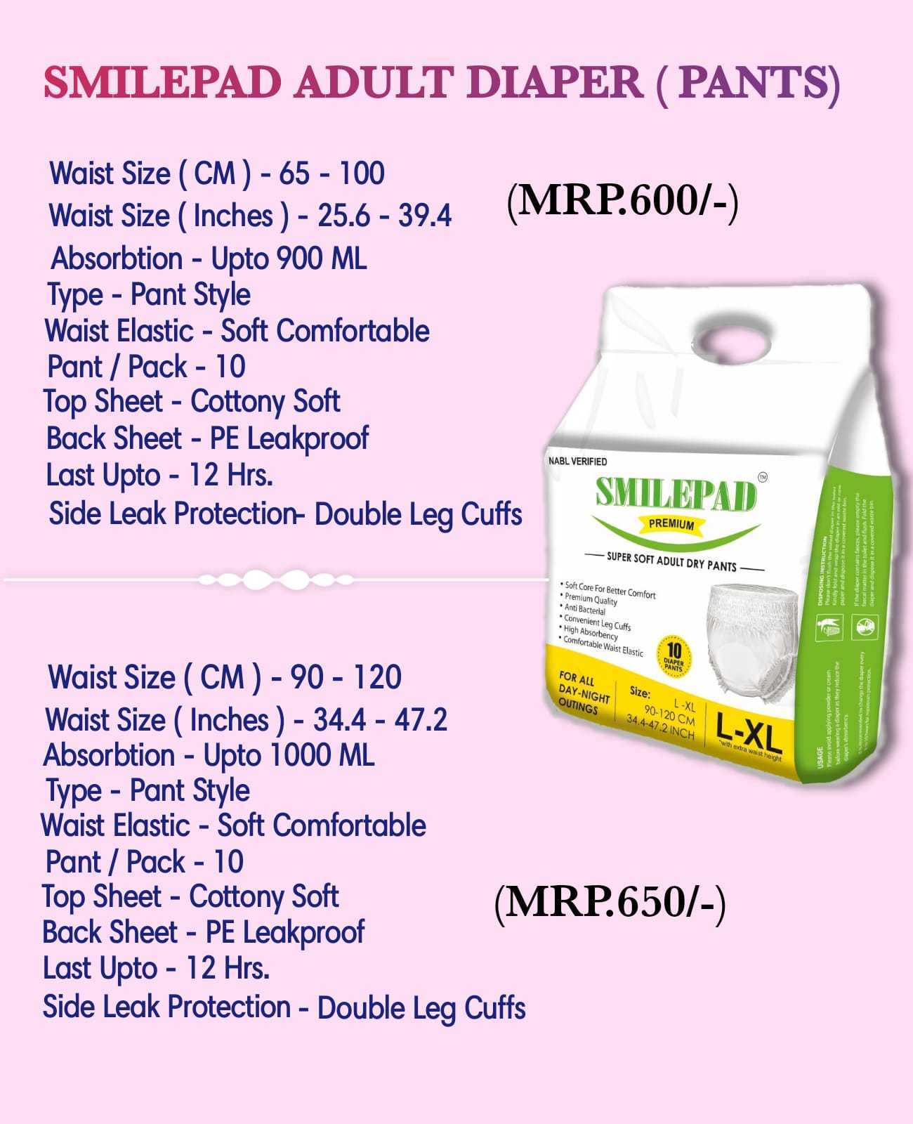 Smilepad Adult Diaper - Large-extra Large | Wooden Pulp And Sap, Ultra-absorbent Material