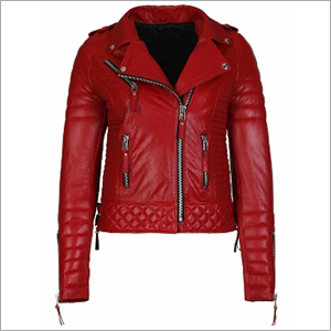महिलाओं के लिए लिंडसे स्ट्रीट रेड लेदर जैकेट बाइकर मोटरसाइकिल स्लिम फिट