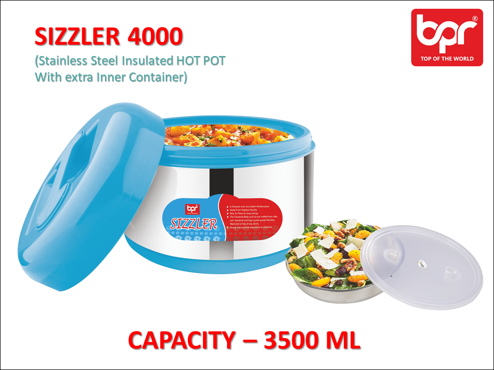 Stainless Steel Casserole With Extra Inner Container - 3500 Ml Size, Available In Orange, Grey, And Blue | Double Wall Insulated, Food Grade Plastic Lid