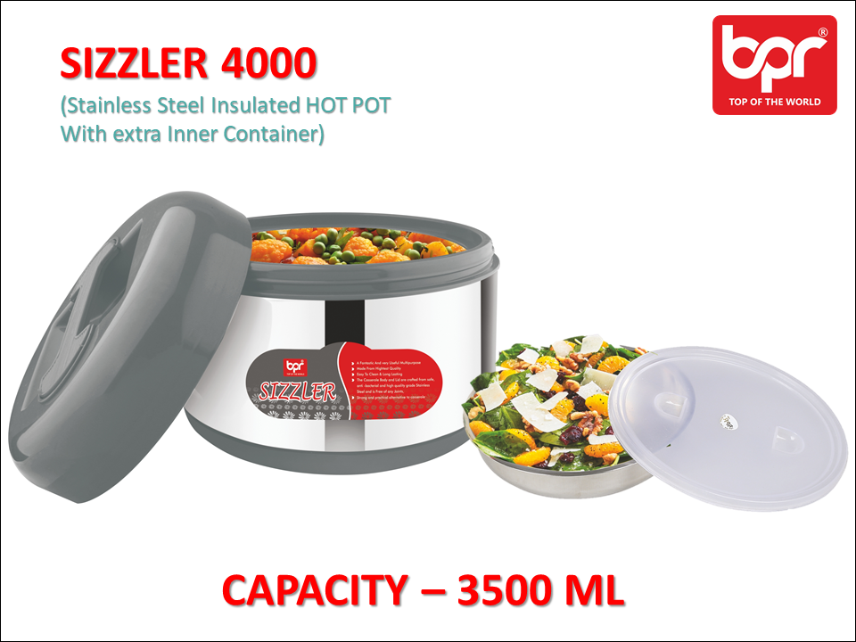 Stainless Steel Casserole With Extra Inner Container - 3500 Ml Size, Available In Orange, Grey, And Blue | Double Wall Insulated, Food Grade Plastic Lid