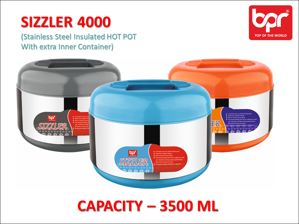 Stainless Steel Casserole With Extra Inner Container - 3500 Ml Size, Available In Orange, Grey, And Blue | Double Wall Insulated, Food Grade Plastic Lid