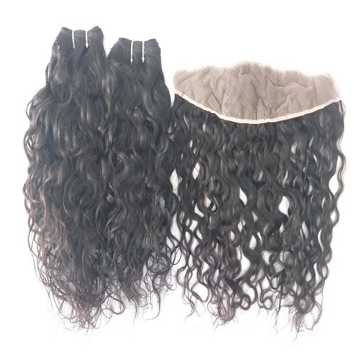 Temple Donated Unprocessed Wavy Hair Frontal 13x4 - Color: Natural Colour Black Or Brown