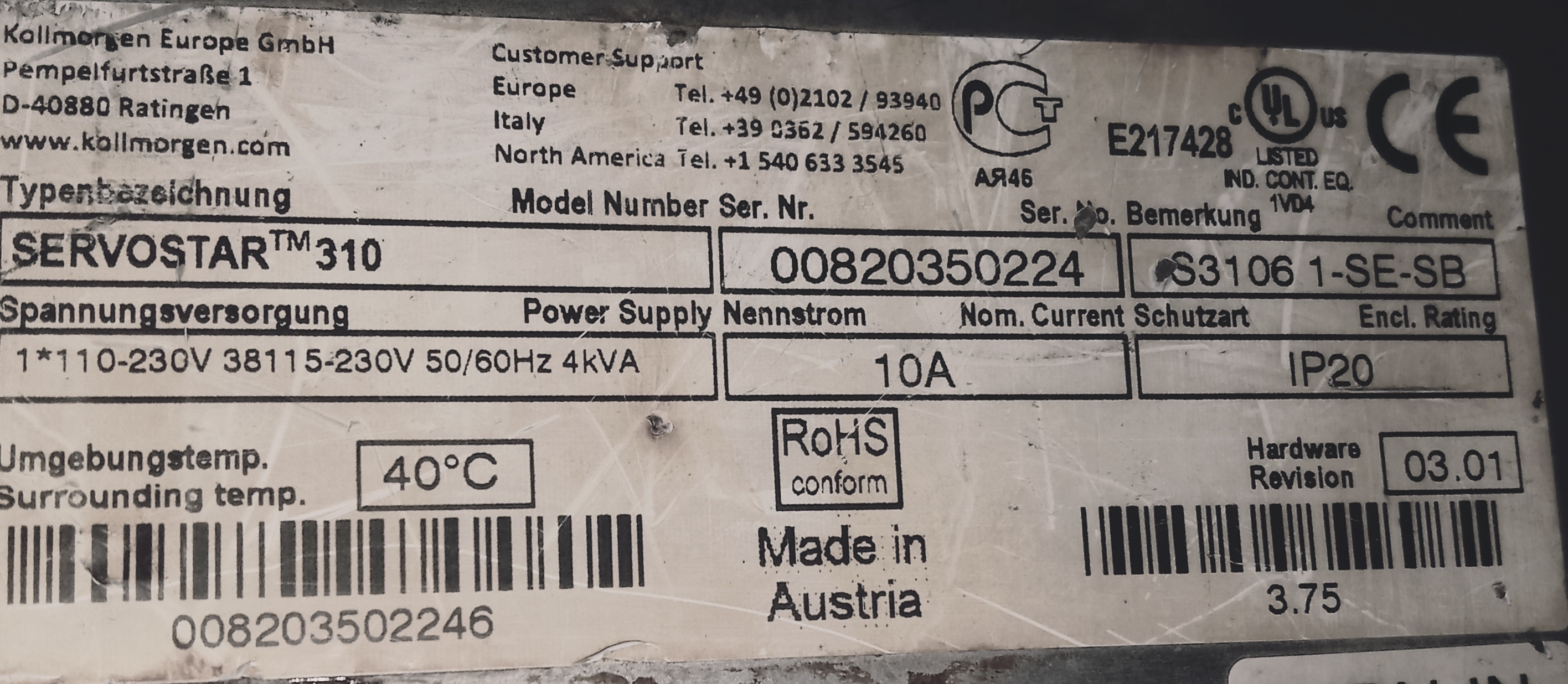 Kollmorgen Servo Drive S3106 1-se-sb