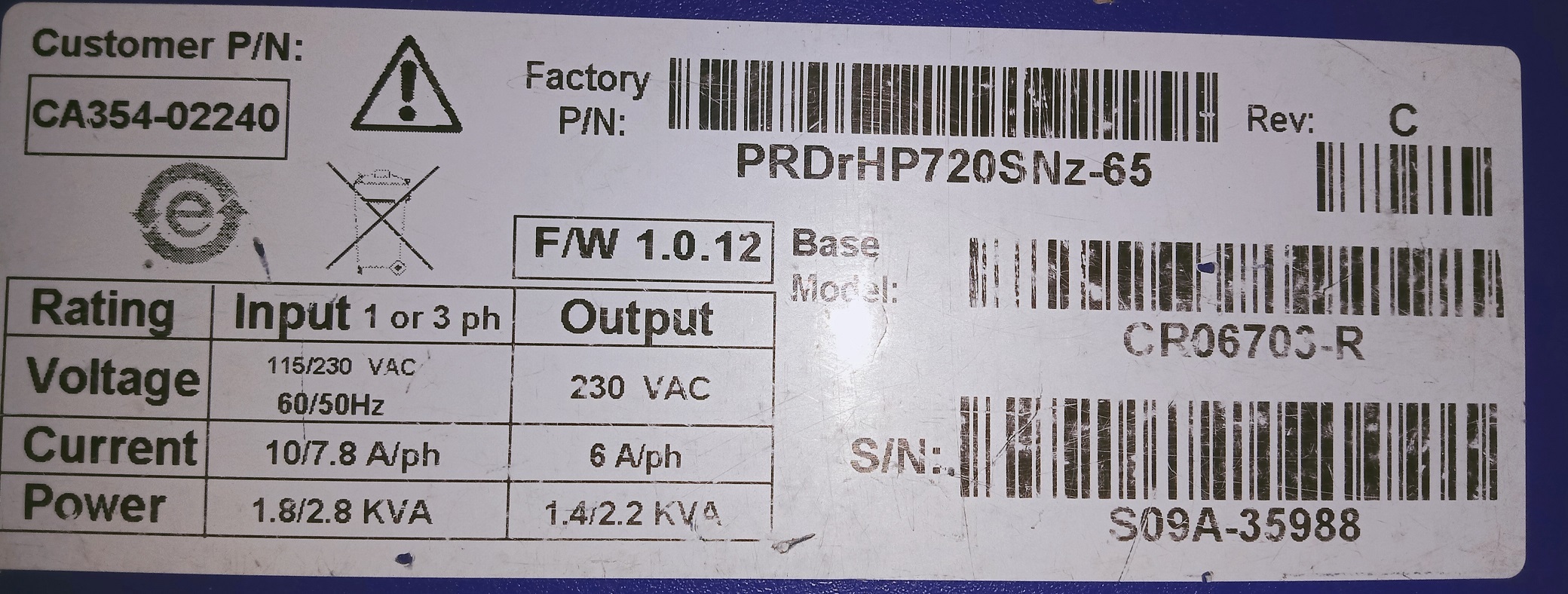 Kollmorgen Servo Drive Prdrhp720snz-65