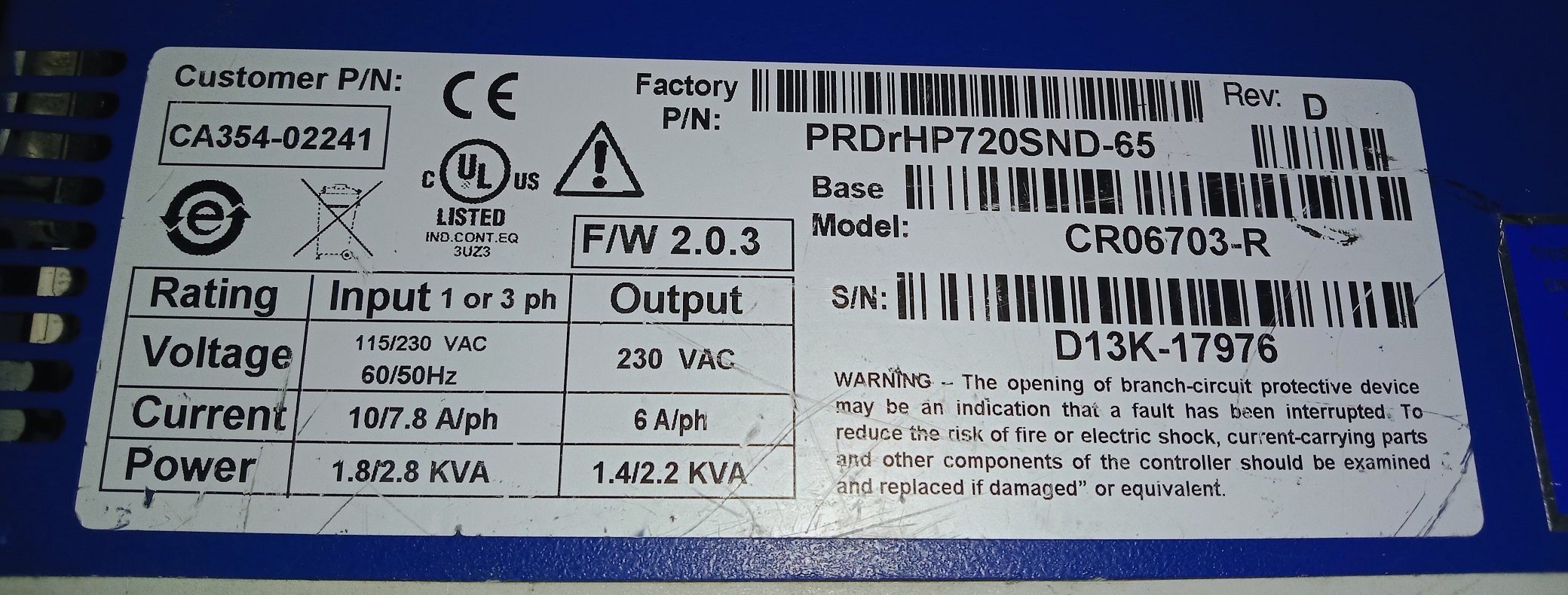 Kollmorgen Servo Drive Prdrhp720snd-65