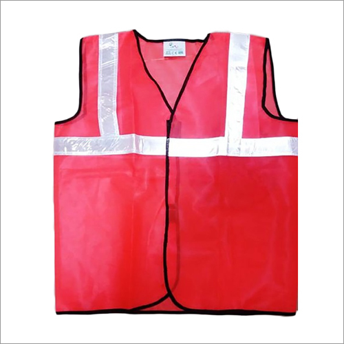 Safety Reflective Jacket - Polyester Material, Unisex Size Variants, Red Color | Ideal for Industrial and Construction Use, Reusable Design