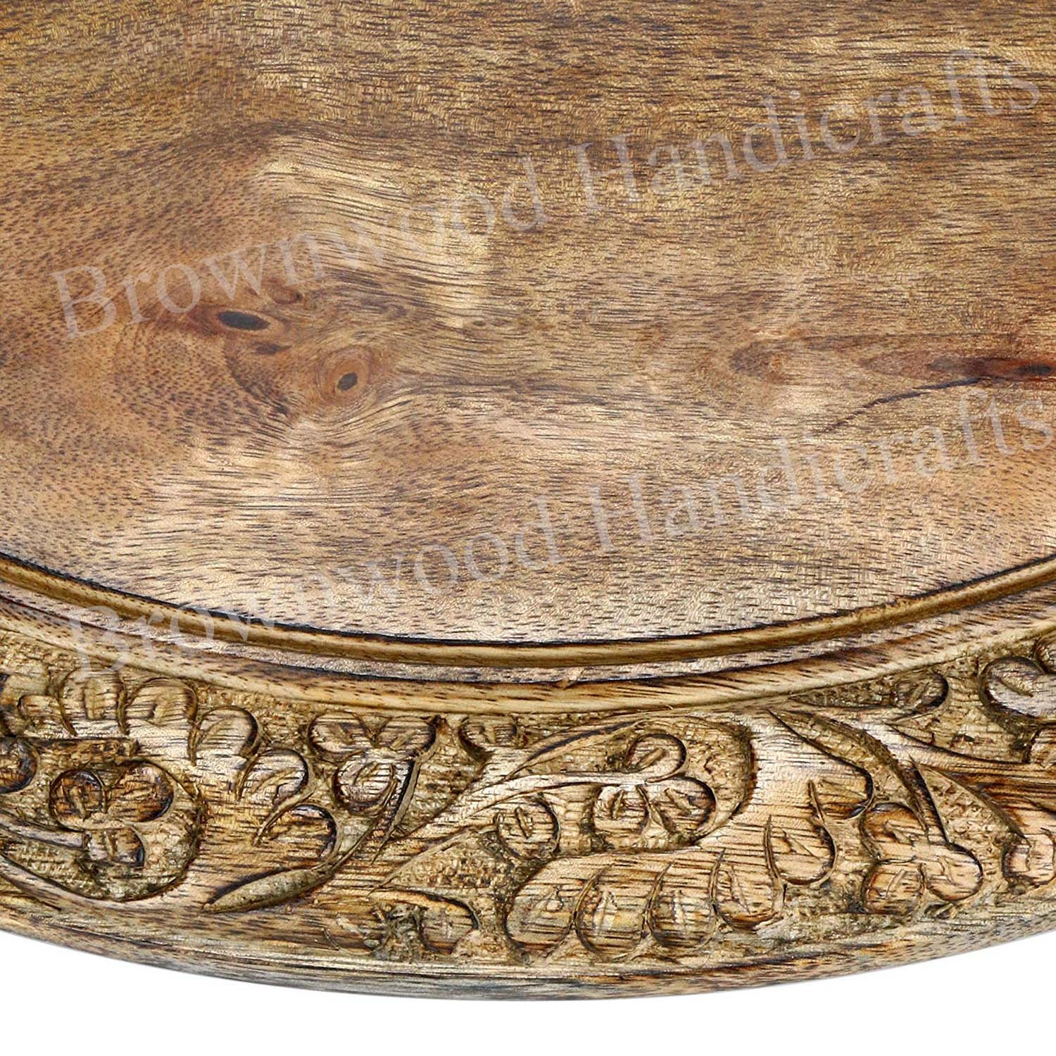 Wooden Stool - 18x18x18 Inches | Light Burnt Color, Carved Antique Imitation, Ideal For Home Decoration