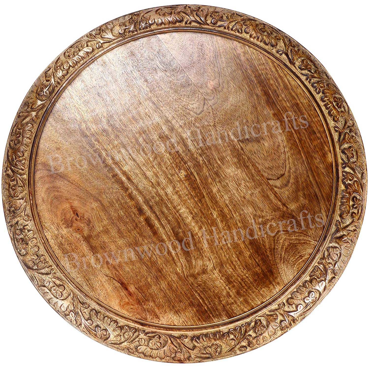 Wooden Stool - 18x18x18 Inches | Light Burnt Color, Carved Antique Imitation, Ideal For Home Decoration