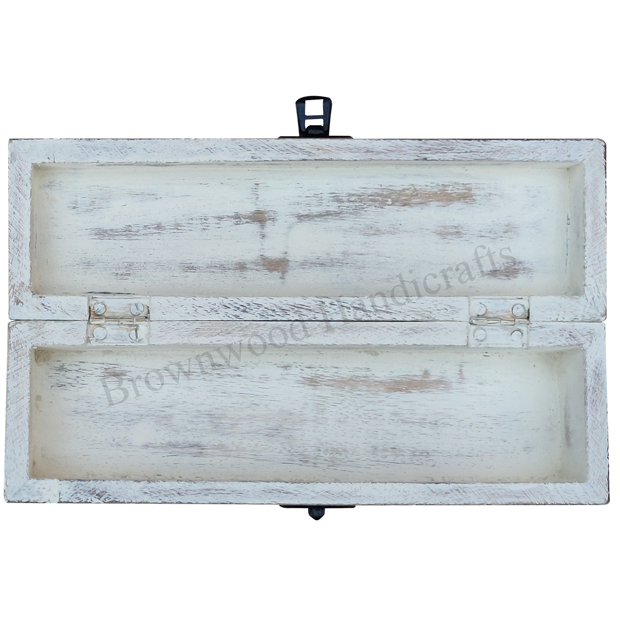 Hand Carved Wooden Box - Distressed White Finish | Hinge Lid Closure Ideal For Amazon Resellers