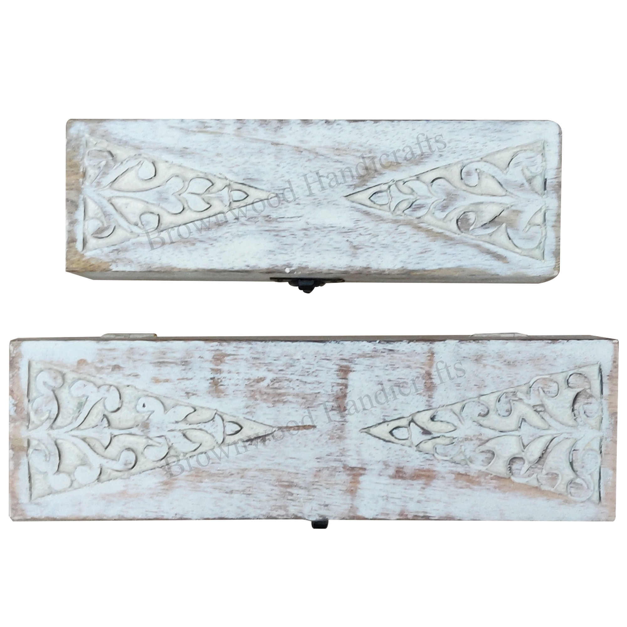 Hand Carved Wooden Box - Distressed White Finish | Hinge Lid Closure Ideal For Amazon Resellers
