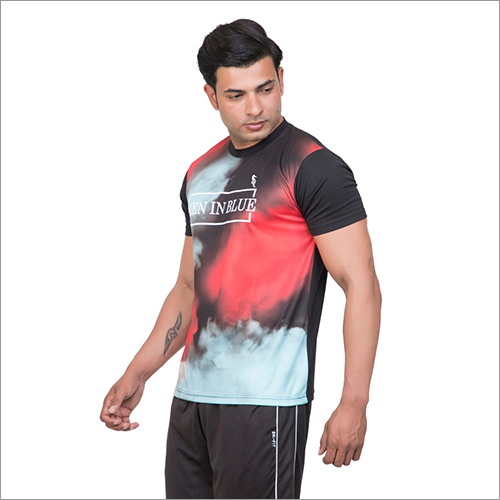 Mens Multicolor Print Sublimation T-shirt - Lycra Fabric, Size M To Xxl, Multicolor With Solid Black Sleeves | O-neck Collar, Short Sleeves, Printed Pattern