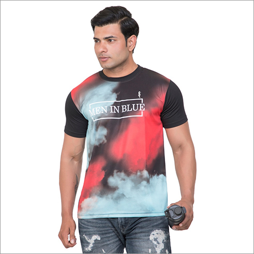 Mens Multicolor Print Sublimation T-shirt - Lycra Fabric, Size M To Xxl, Multicolor With Solid Black Sleeves | O-neck Collar, Short Sleeves, Printed Pattern
