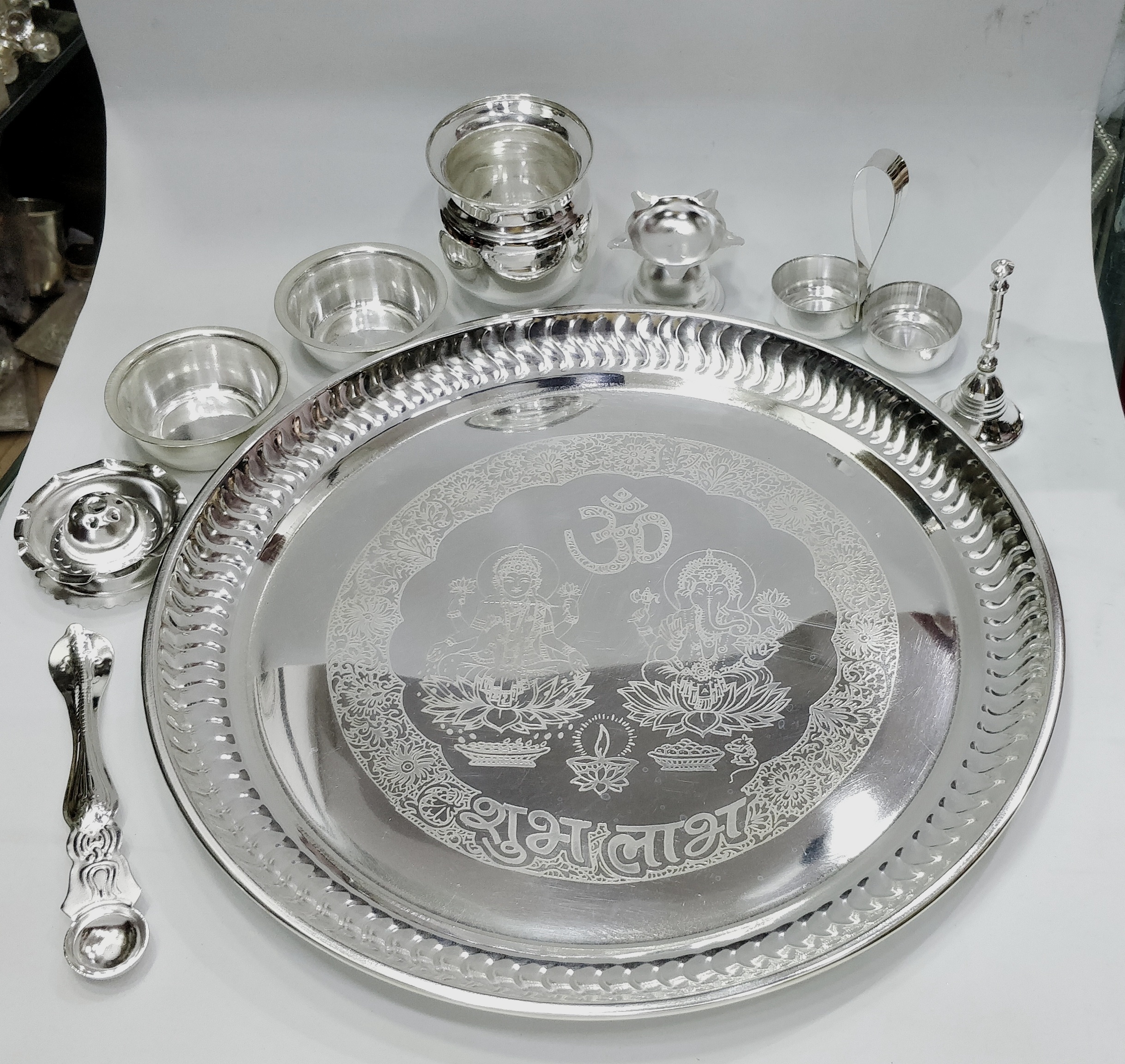 Silver Plated Ganesh Laxmi Thali - Height: 3 Inch (In)