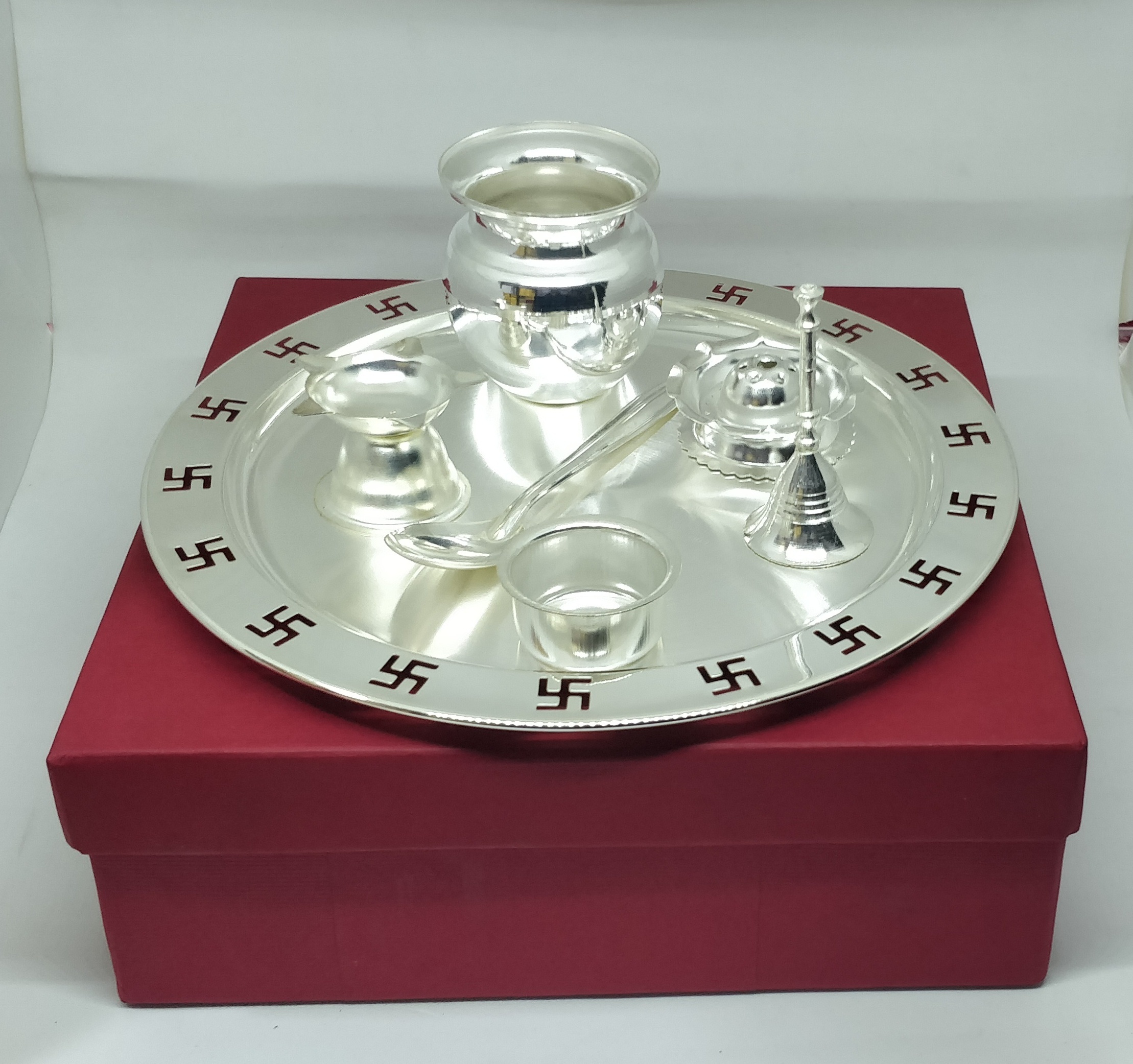 Silver Plated Pooja Thali - Material: Steel