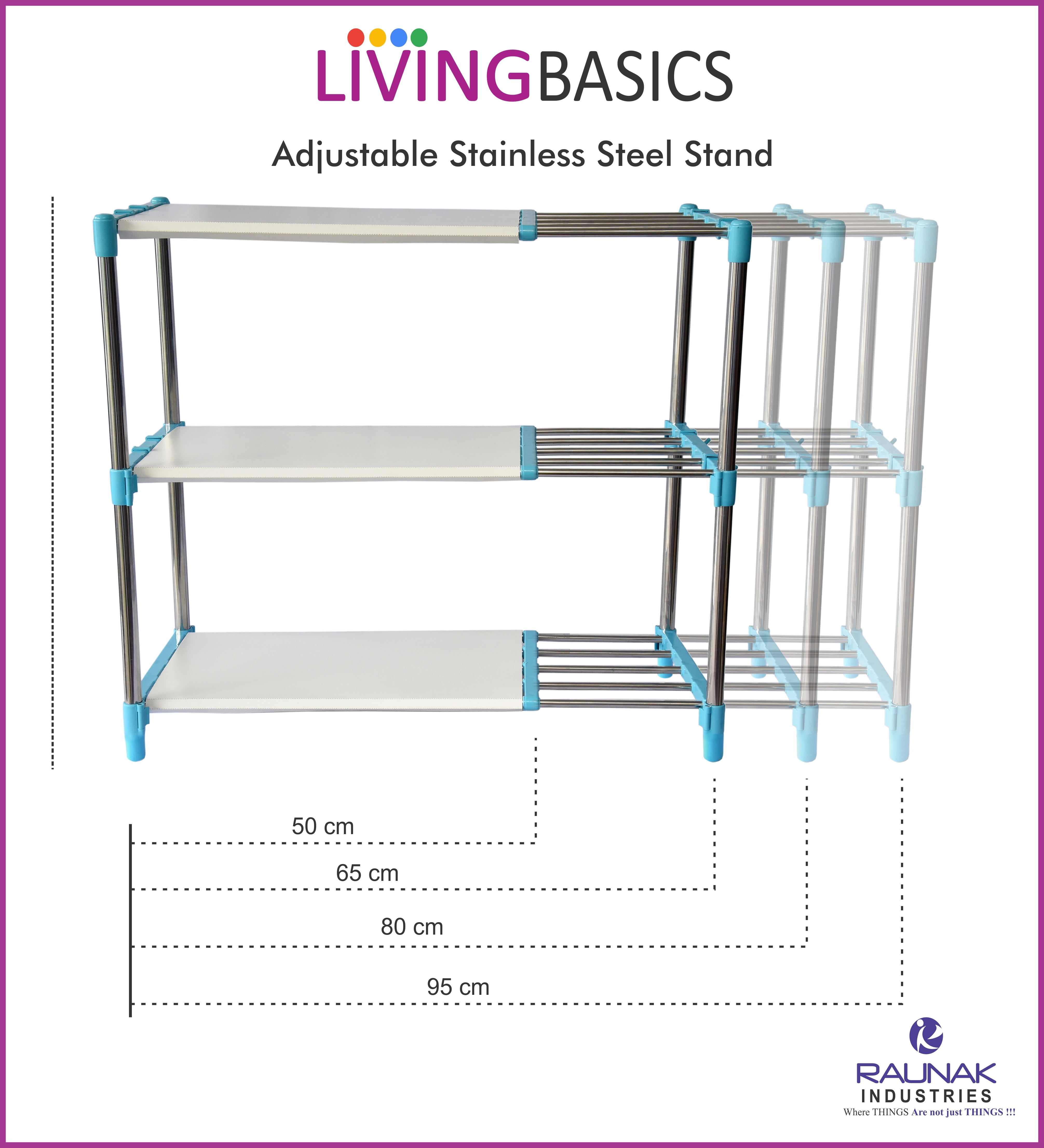 2 Layer Shoes Rack - Stainless Steel 2.1x1x2.1 Feet Cyan Blue | Adjustable No Assembly Required Rust-free Multipurpose Stand 1 Year Warranty