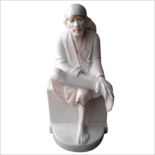 White Marble Sai Baba Statue - 30 Inch, Painted Finish | Elegant Outdoor and Home Decoration