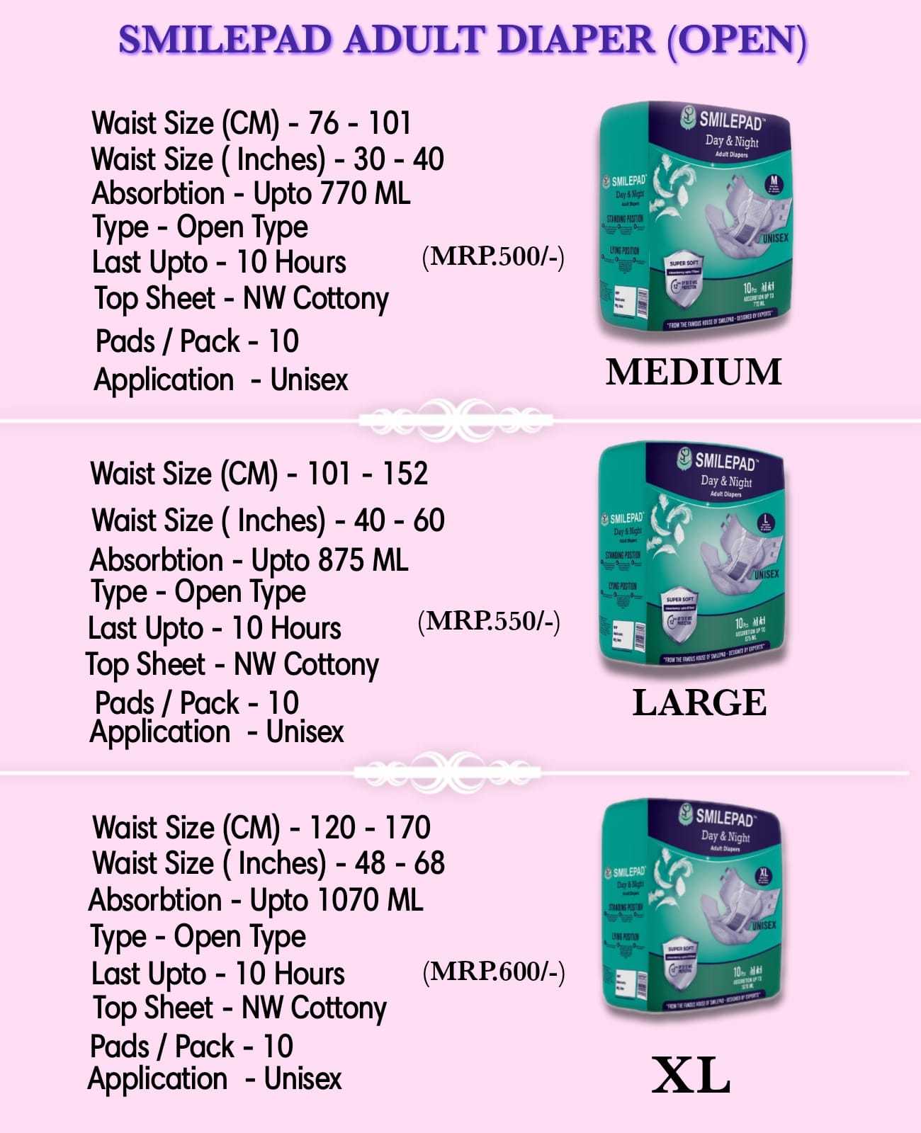 Wooden Pulp And Sap Smilepad Adult Diaper Open Type Large