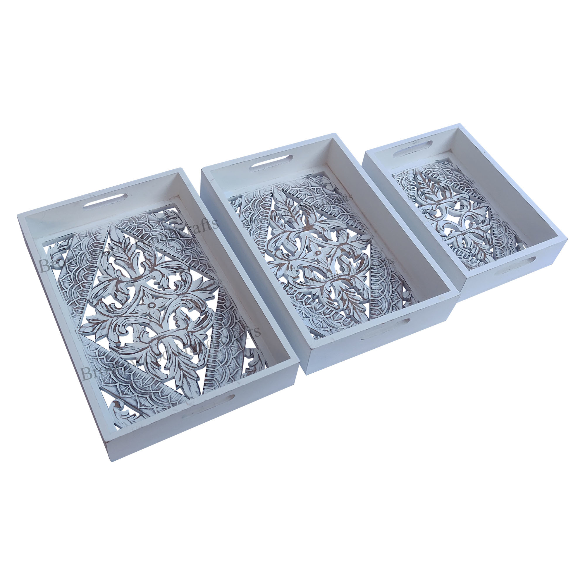 Wood Wooden Serving Tray Set Of 3