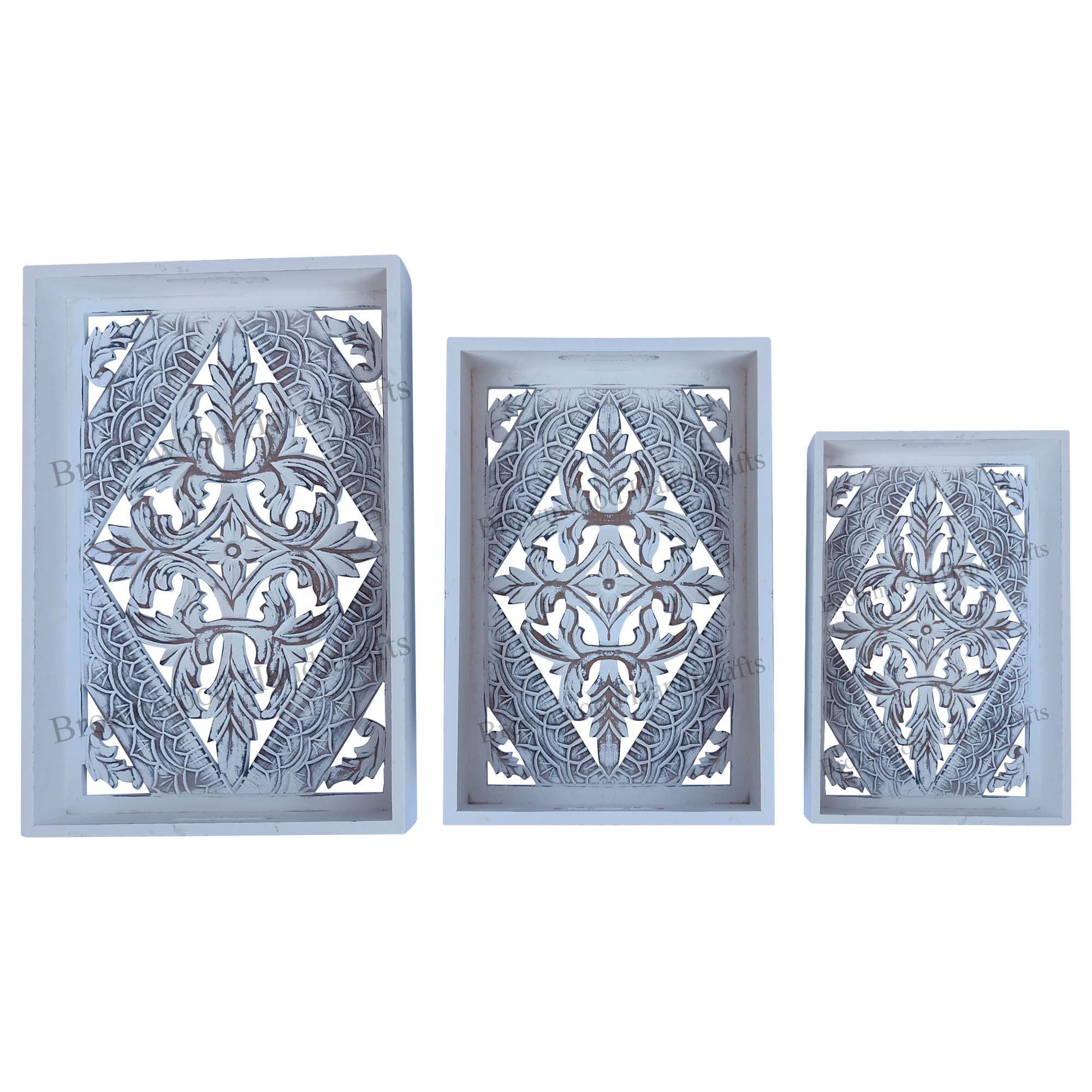 Wood Wooden Serving Tray Set Of 3