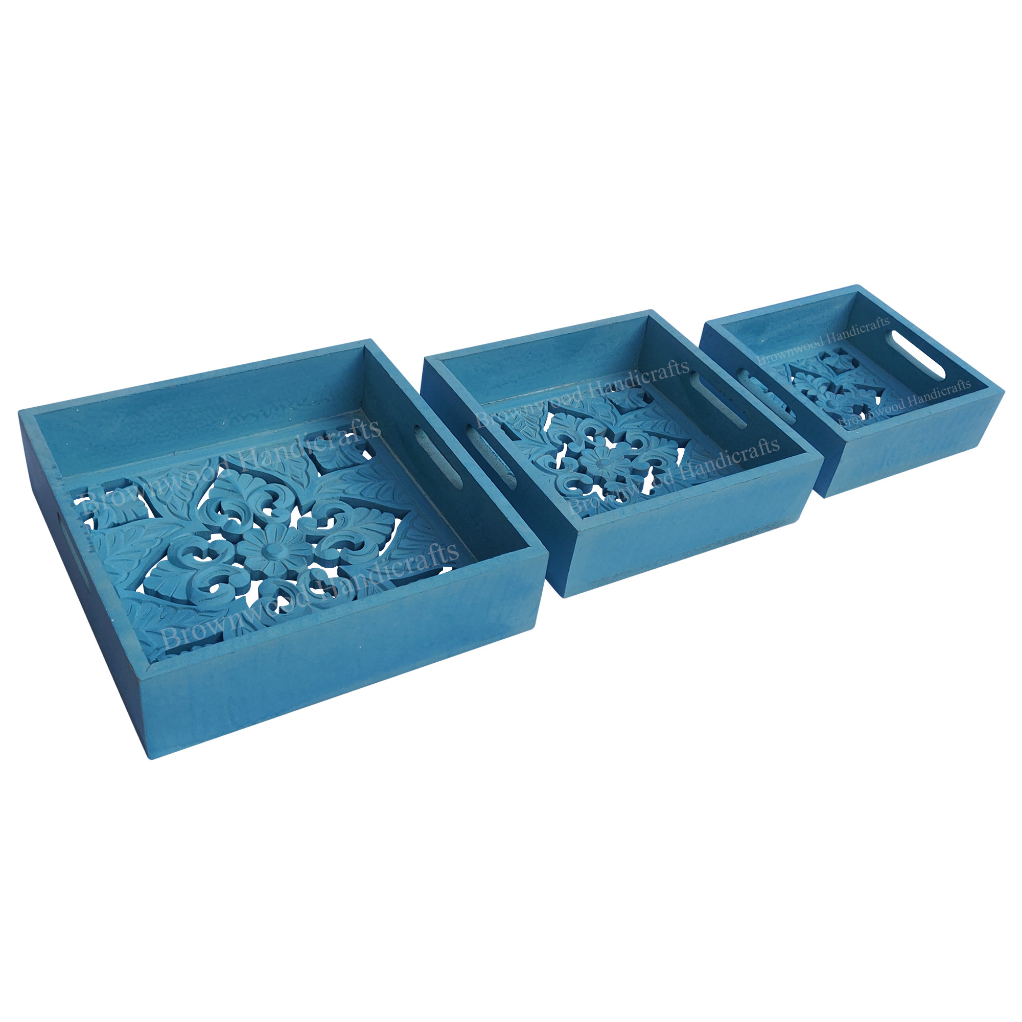 Wood Wooden Serving Tray Set Of 3