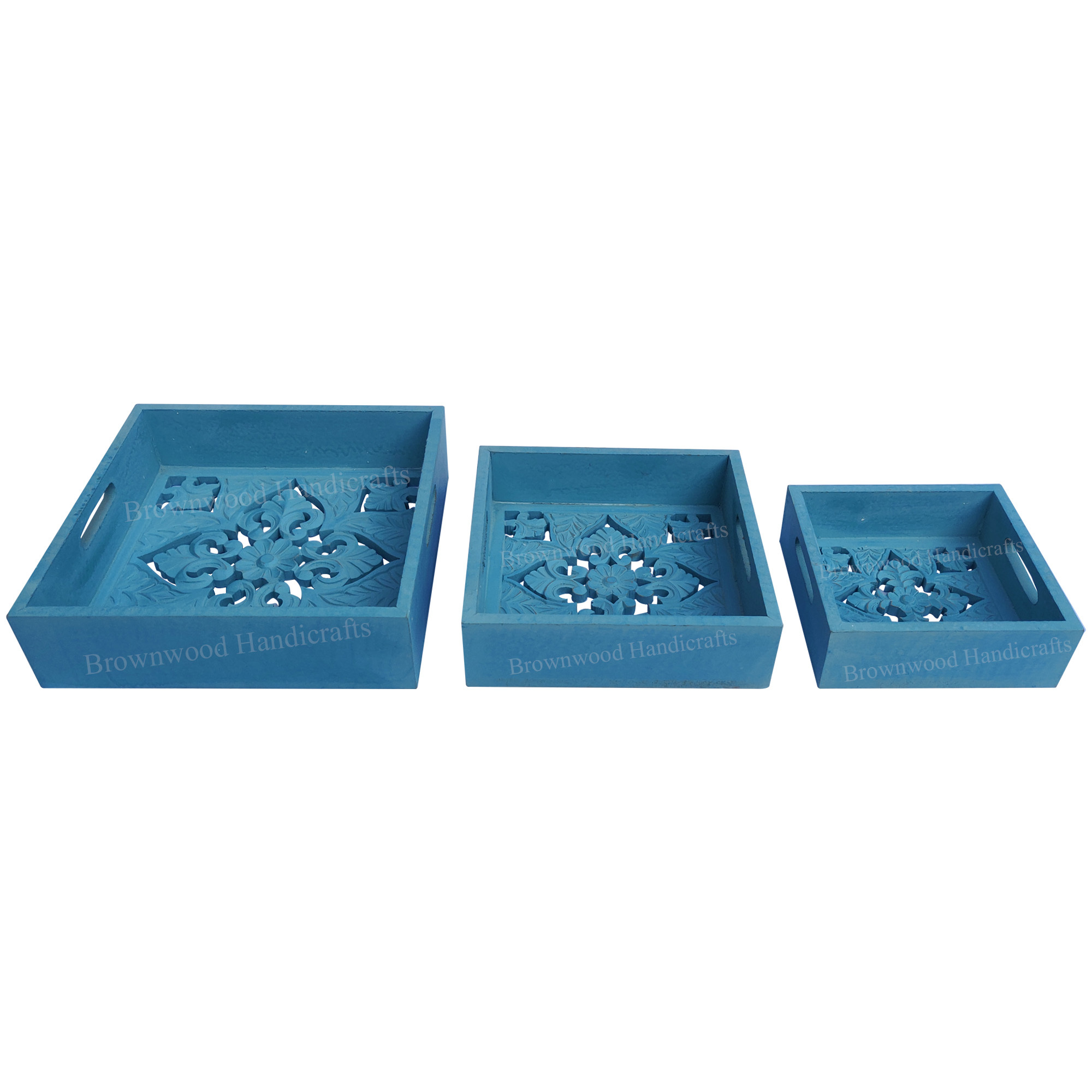 Wood Wooden Serving Tray Set Of 3