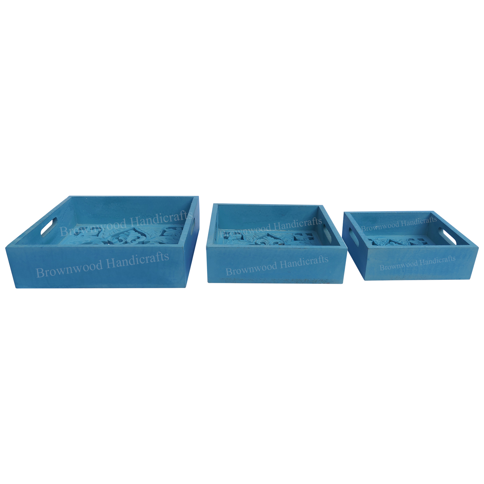 Wood Wooden Serving Tray Set Of 3