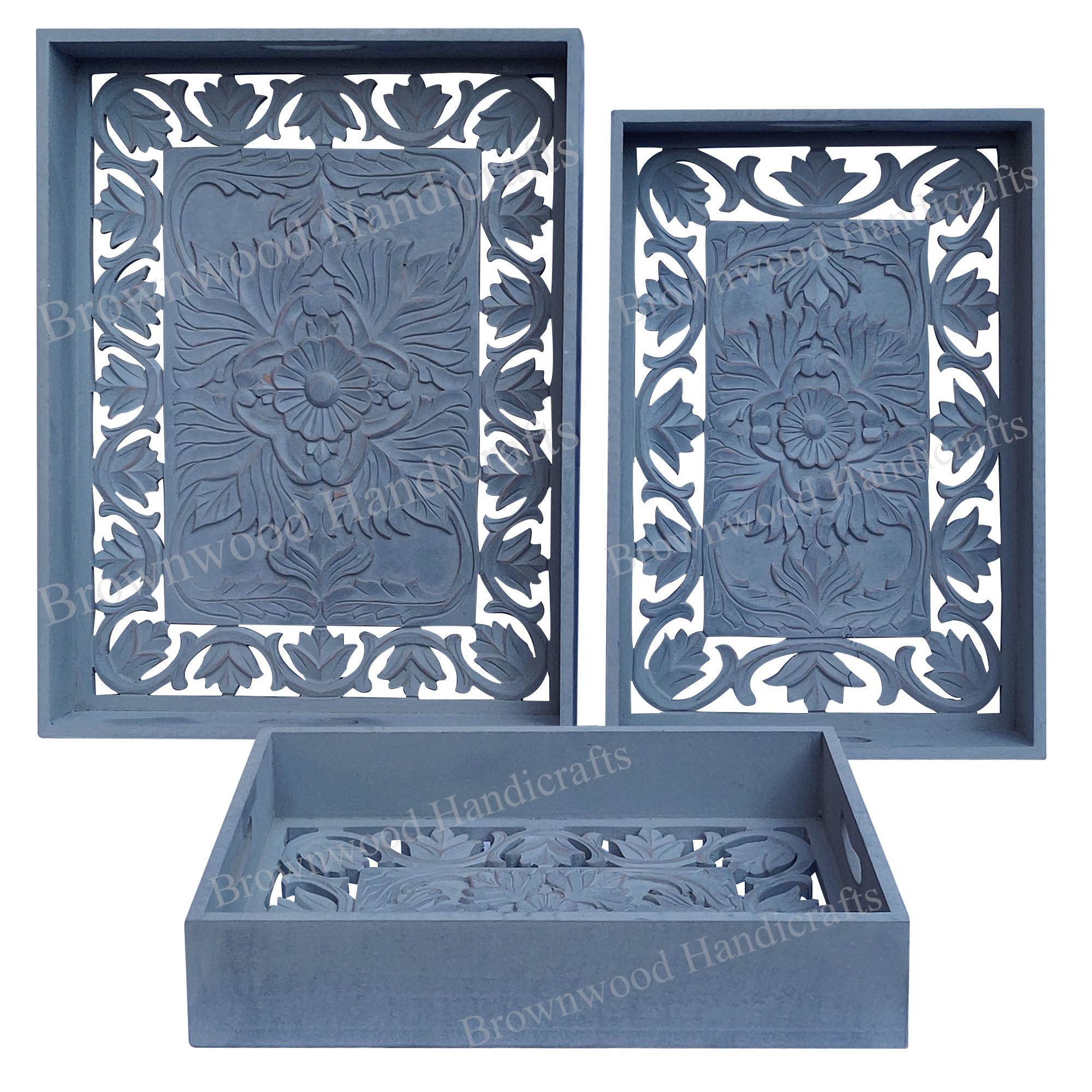 Wood Wooden Serving Tray Set Of 3