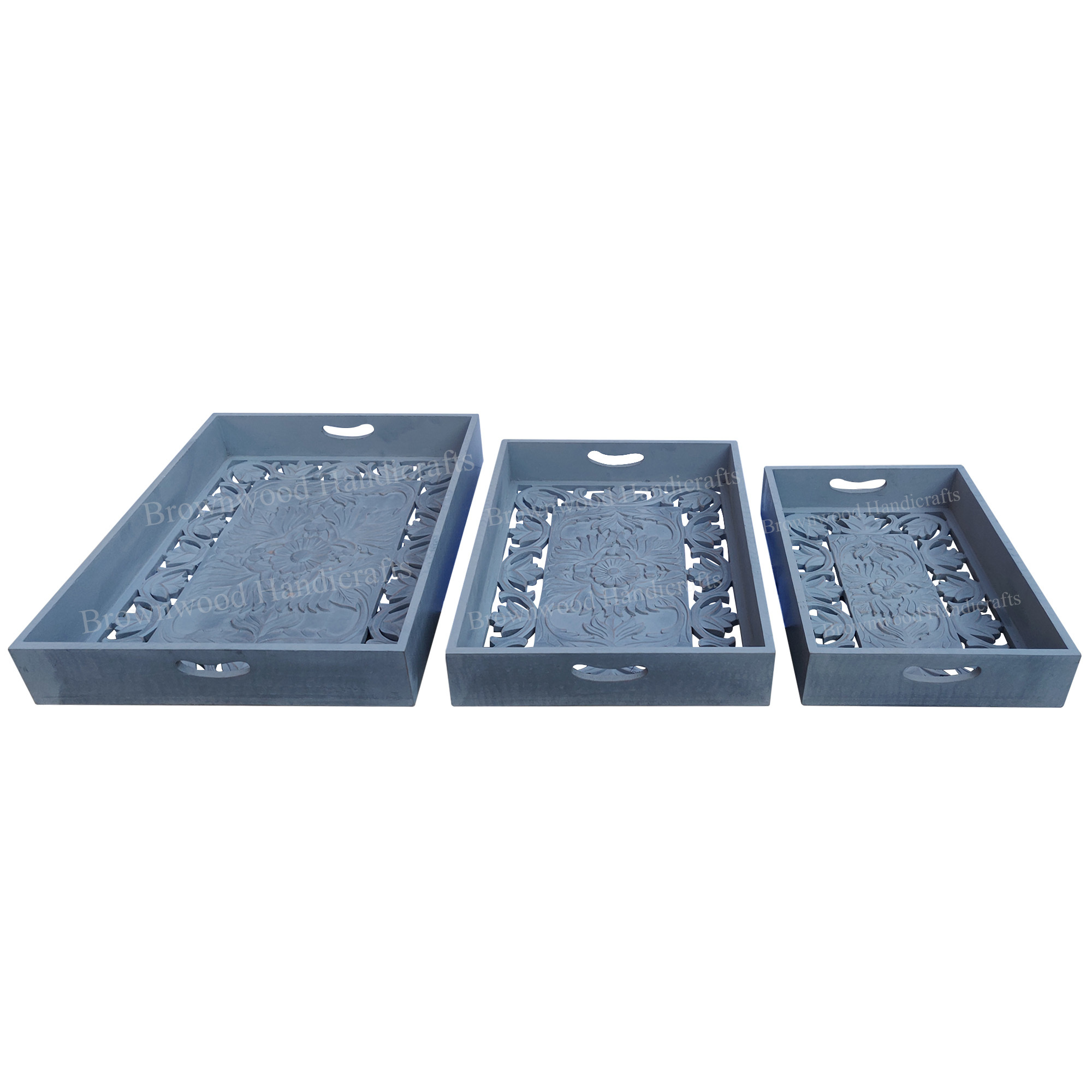 Wood Wooden Serving Tray Set Of 3