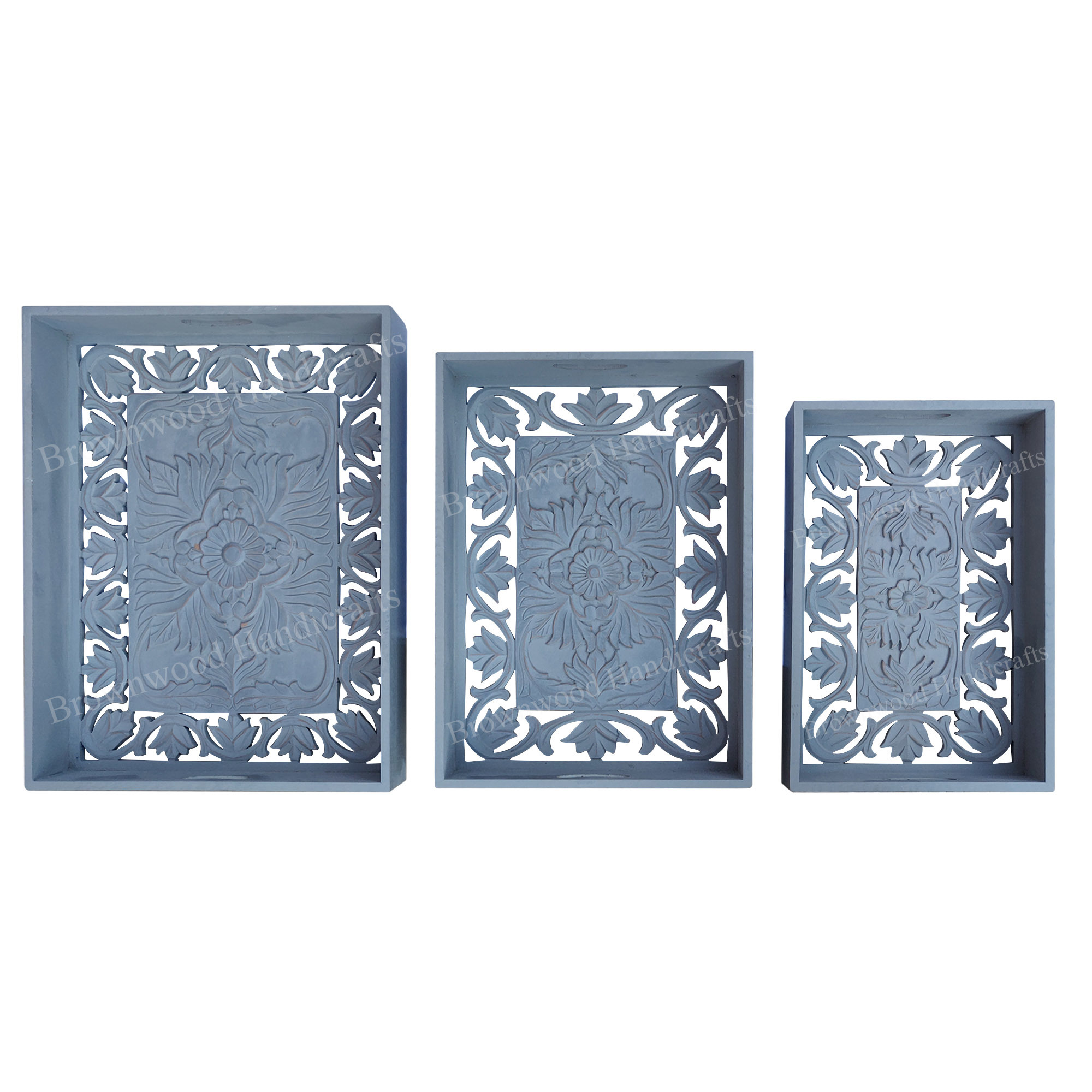 Wood Wooden Serving Tray Set Of 3
