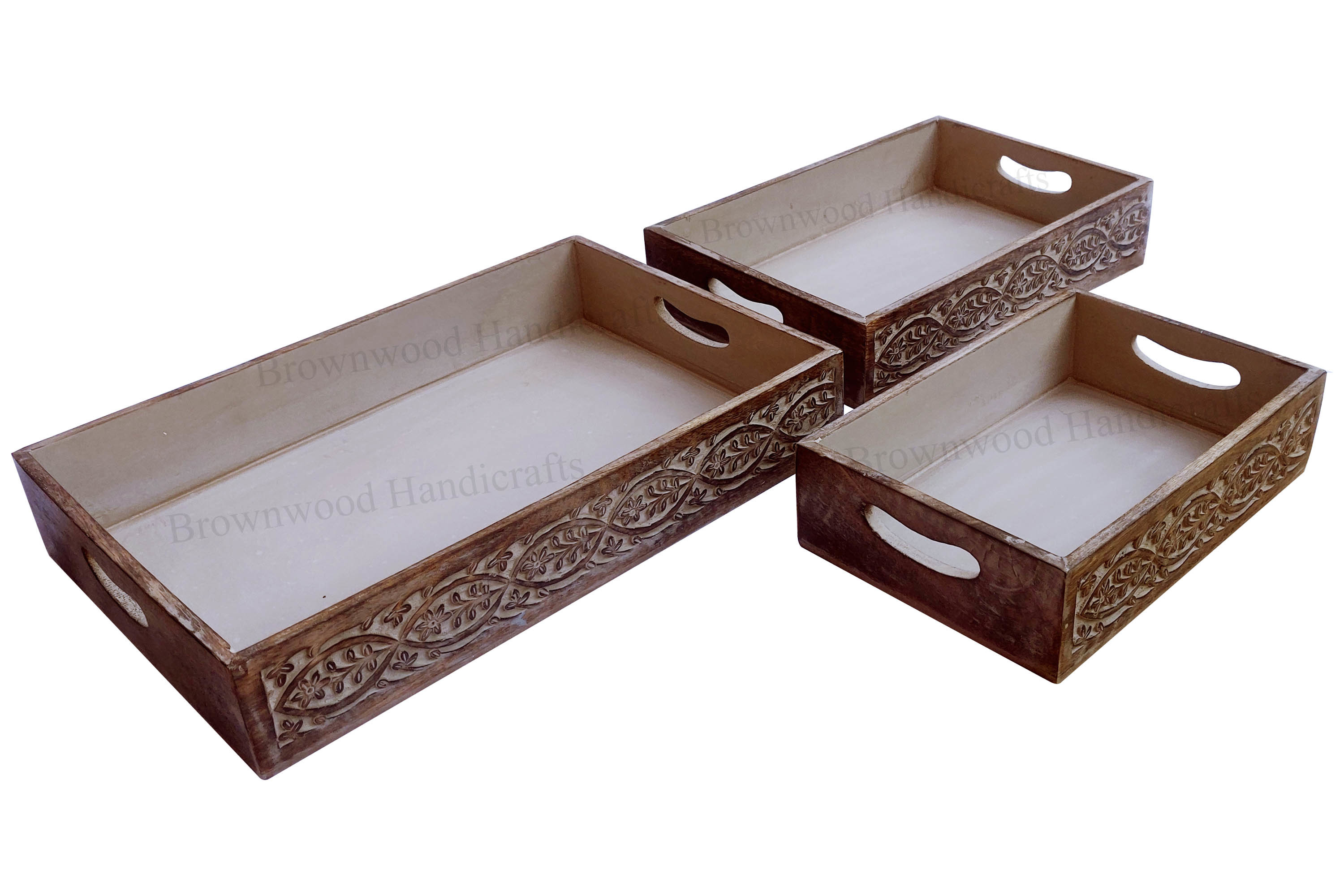 Wood Wooden Serving Tray Set Of 3