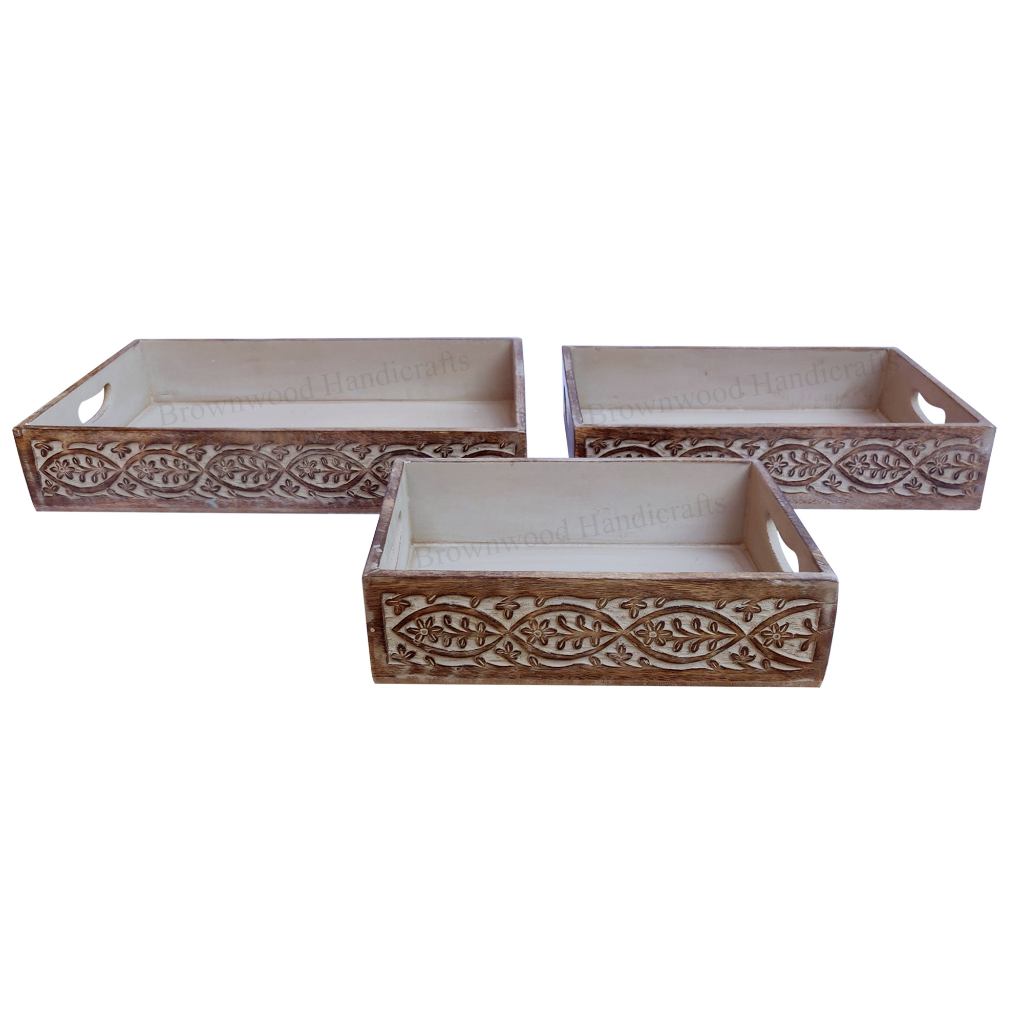 Wood Wooden Serving Tray Set Of 3